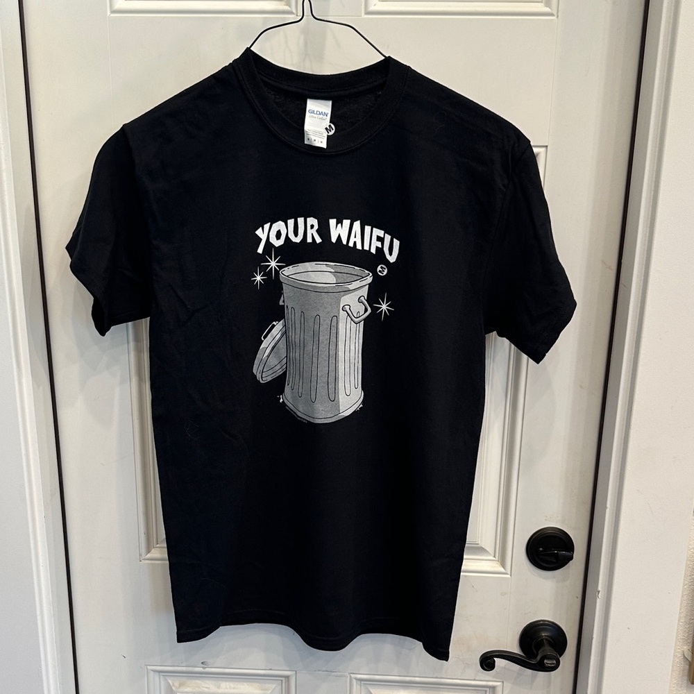 New Gildan Black Tee with Trash Can Graphic